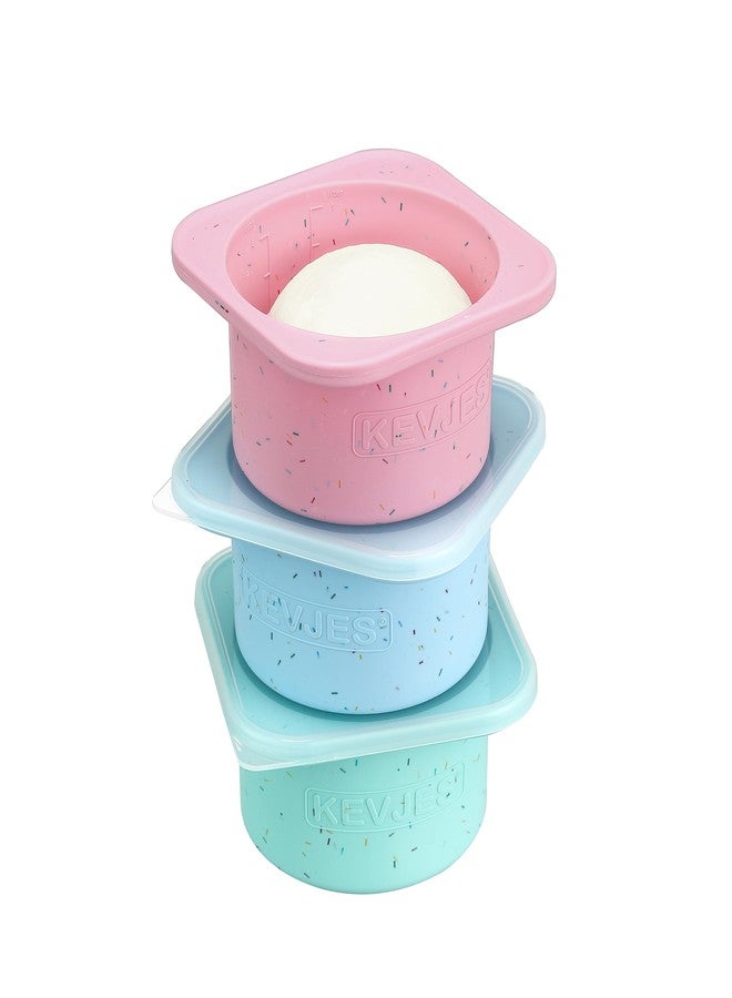KEVJES PLUS 1000ml Pizza Dough Proofing Containers for DIY family Artisan Pizza, Food Grade Silicone Stackable Boxes with Lids, Freezer, Fridge, Dishwasher Safe-Sprinkles Pattern-3 Pack (Multicolors) - Image 1